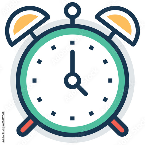 Wake up time. Alarm clock flat Vector Icon