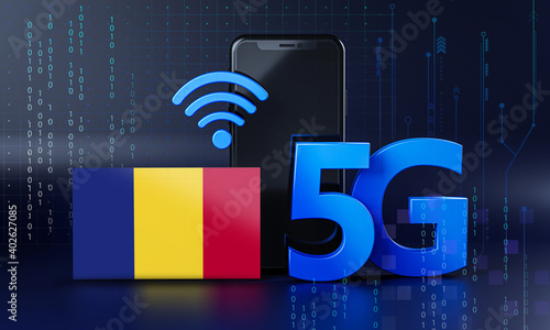 Romania Ready for 5G Connection Concept. 3D Rendering Smartphone Technology Background