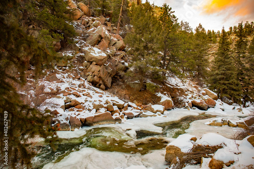 Frozen river by the mountain