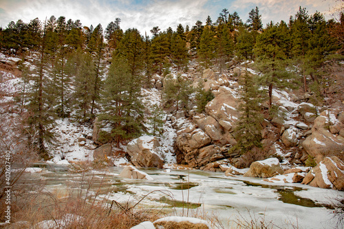 Frozen river by the mountain