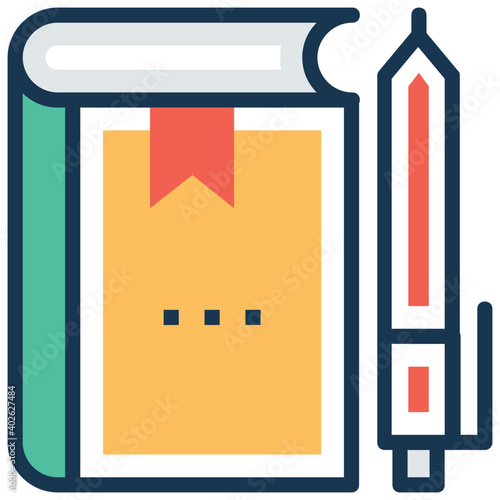 School supplies vector, notebook with pen 