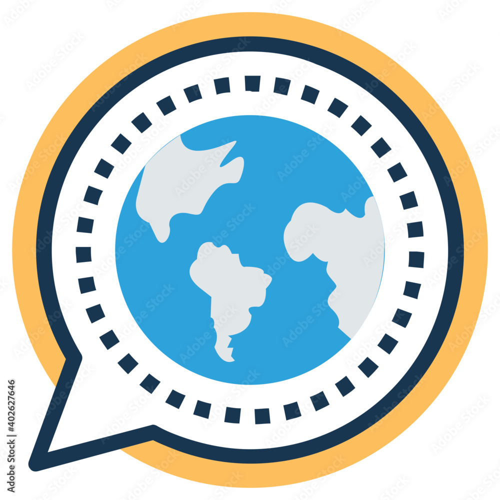 Globe inside speech bubble, global communication concept Globe inside speech bubble, global communication concept