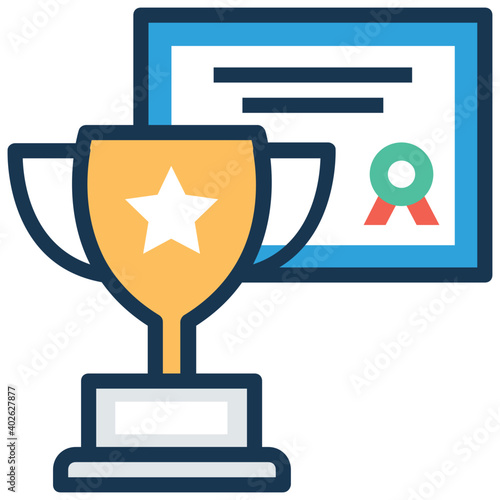 Trophy and deed flat vector icon, concept of achievement 