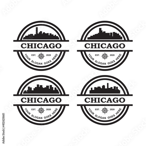 A Set Of Chicago Skyline Vector , A Set Of Chicago Skyscraper Logo