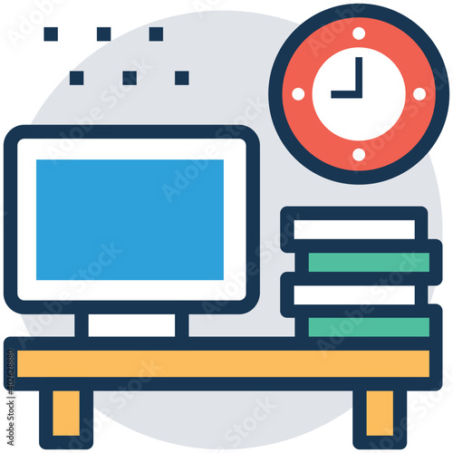Graphic concept of Workplace with wall clock Vector Icon