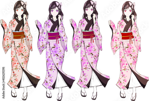 着物の和服の女性ファッションイメージのカラー別