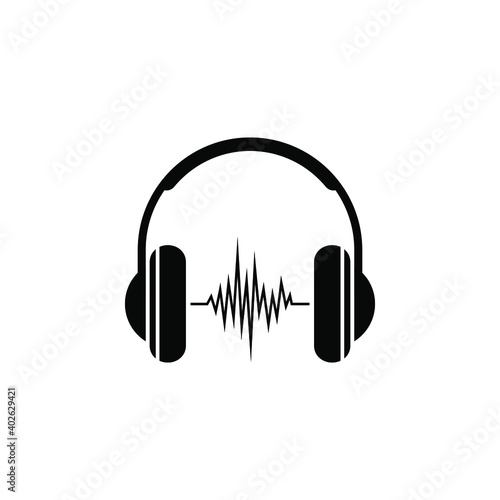 Headphone icon with soundwave. Vector illustration. EPS10