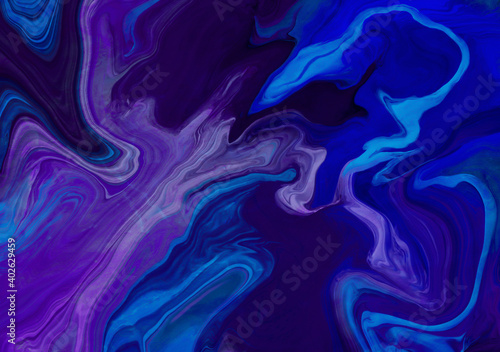 abstract blue and violet wave background drawing by oil paint and liquidfy technique. imitation slice of natural mineral blue stone. 