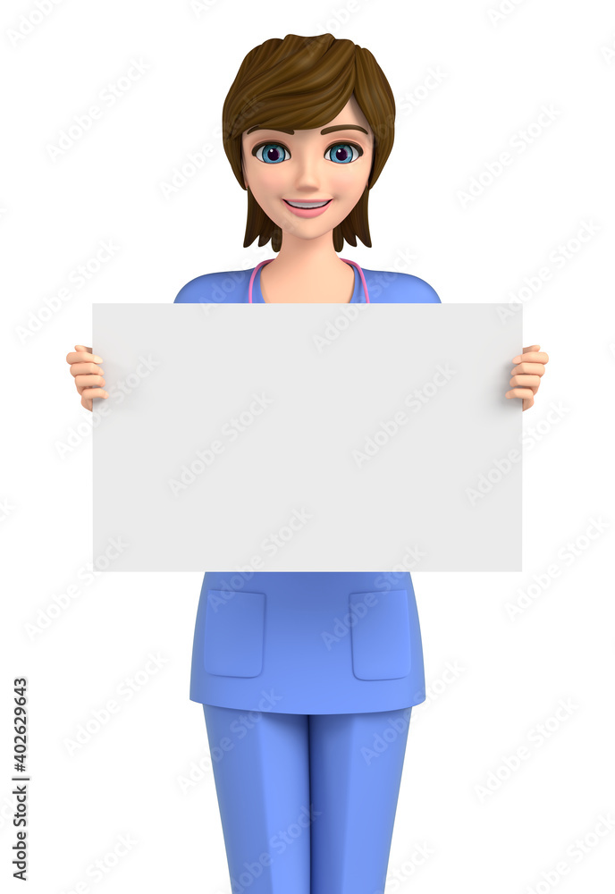 3D illustration character - The female doctor is using the board to explain 3D illustration character - The female doctor is using the board to explain