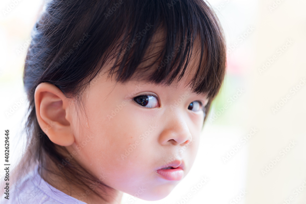 Closeup of face child girl is upset. Closeup of face child girl is upset.