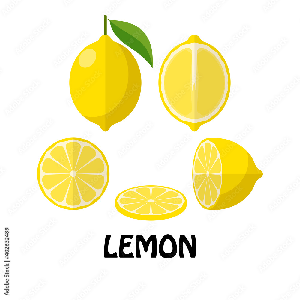 Vector Illustration Flat Lemon isolated on white background , minimal style , Raw materials fresh fruit Vector Illustration Flat Lemon isolated on white background , minimal style , Raw materials fresh fruit