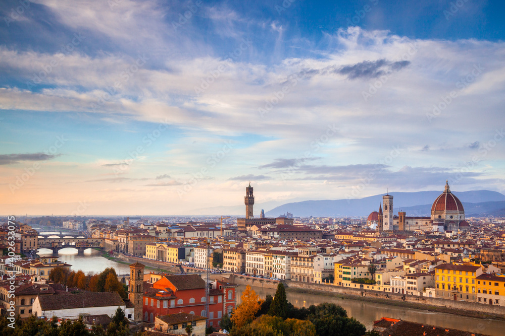 Evening view of Florence, Italy seen from the Piazzale Michelangelo