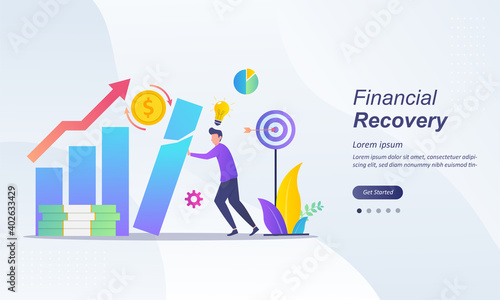 Economy recovery after coronavirus crisis, stock market was stopped by covid-19, financial growth up uitable for web landing page, ui, mobile app, banner template. Vector Illustration 