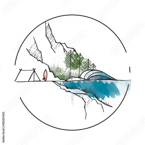 Surfing spot reef break camping illustration  photo