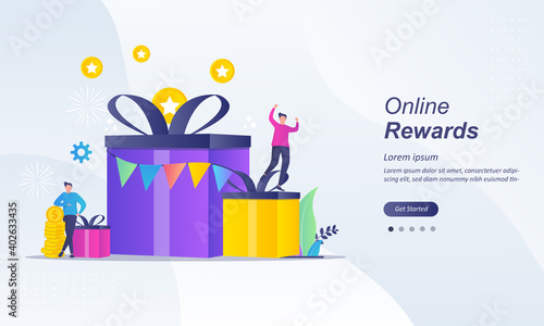 Online rewards concept, Earn Point, Loyalty program and get rewards, Suitable for web landing page, ui, mobile app, banner template. Vector Illustration.