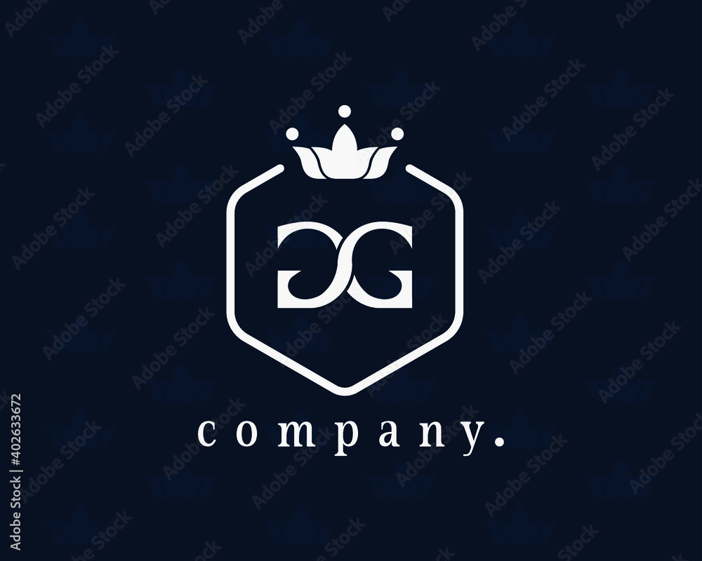 Letter GG, G luxury crown monogram with the hexagon. Elegant emblem and graceful calligraphy. The vintage symbol for book design, brand name, business card, restaurant, boutique, hotel, cafe, badge. Letter GG, G luxury crown monogram with the hexagon. Elegant emblem and graceful calligraphy. The vintage symbol for book design, brand name, business card, restaurant, boutique, hotel, cafe, badge.