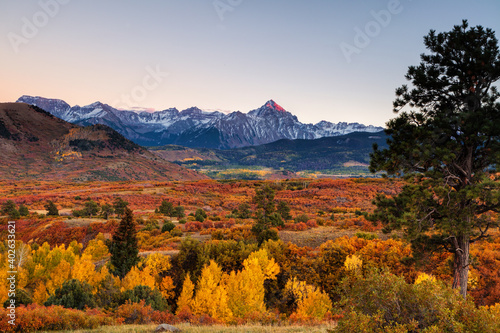 Autumn scene of Colorada's San Juan Mountains seen from the Dallas Divide