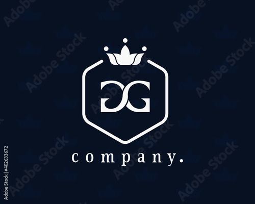 Letter GG, G luxury crown monogram with the hexagon. Elegant emblem and graceful calligraphy. The vintage symbol for book design, brand name, business card, restaurant, boutique, hotel, cafe, badge.