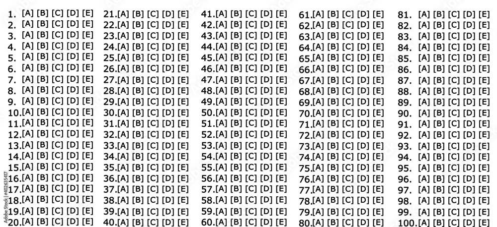 Obraz premium Multiple choice answer sheet.Answer paper for testing and examination.