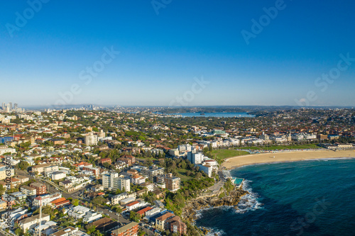  Aerial drone view of iconic Bondi Beach in Sydney, Australia during summer on a sunny morning  © Steve