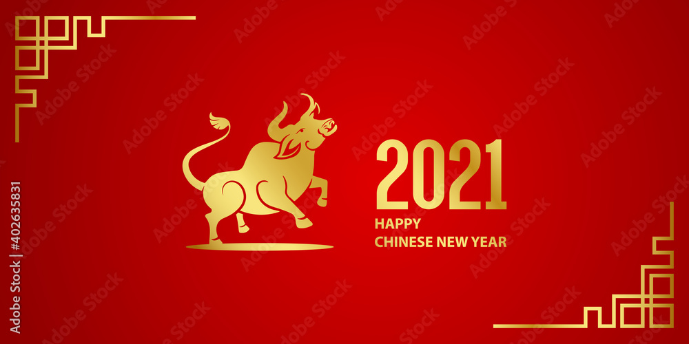 Naklejka premium happy chinese new year 2021 with ox 