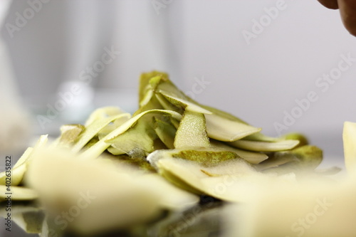 Pears skin on granite surface