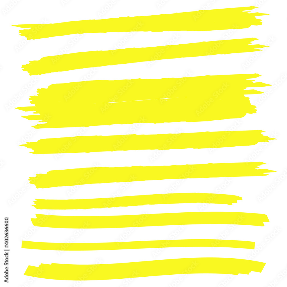 Yellow vector highlighter elements set. Yellow marker text selection Yellow vector highlighter elements set. Yellow marker text selection
