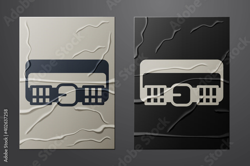 White Hunting cartridge belt with cartridges icon isolated on crumpled paper background. Bandolier sign. Hunter equipment, armament. Paper art style. Vector.