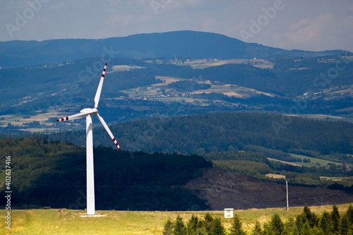 Wind Turbine in Beskid Mountains. Rytro, Poland. photo