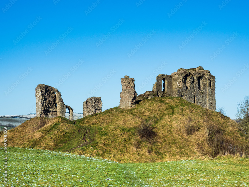 Ruins of Medieval 11th century Clun Castle in England, UK, built by William the Conqueror 