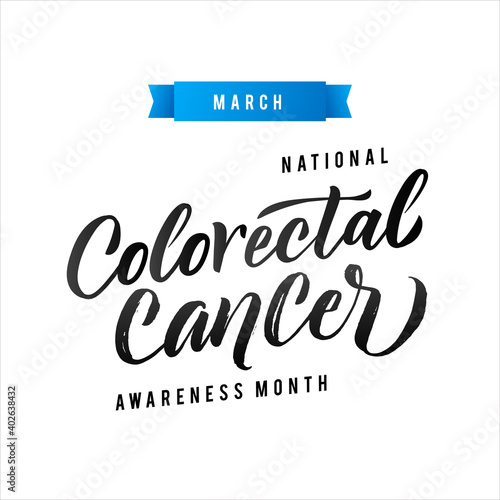 Colorectal Health Awareness Month Vector Illustration. Ribbon around letters. Vector Stroke Blue Ribbon. March is Cancer Awareness Month