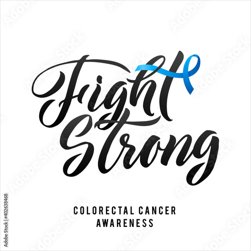 Colorectal Health Awareness Month Vector Illustration. Ribbon around letters. Vector Stroke Blue Ribbon. March is Cancer Awareness Month