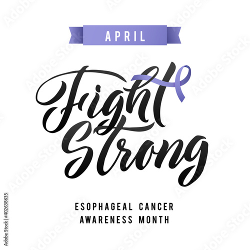 Vector Esophageal Cancer Awareness Calligraphy Poster Design. Stroke Violet Ribbon. April is Cancer Awareness Month