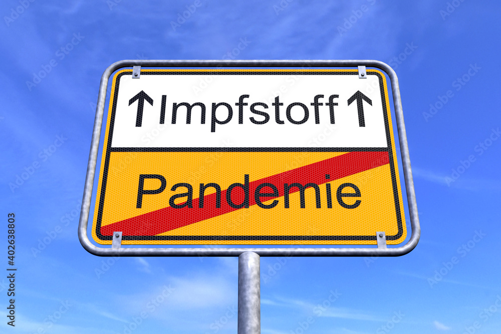 3d Illustration - Ortsschild - Ortstafel - Impfstoff - Pandemie - Himmel - Wolken 3d Illustration - Ortsschild - Ortstafel - Impfstoff - Pandemie - Himmel - Wolken