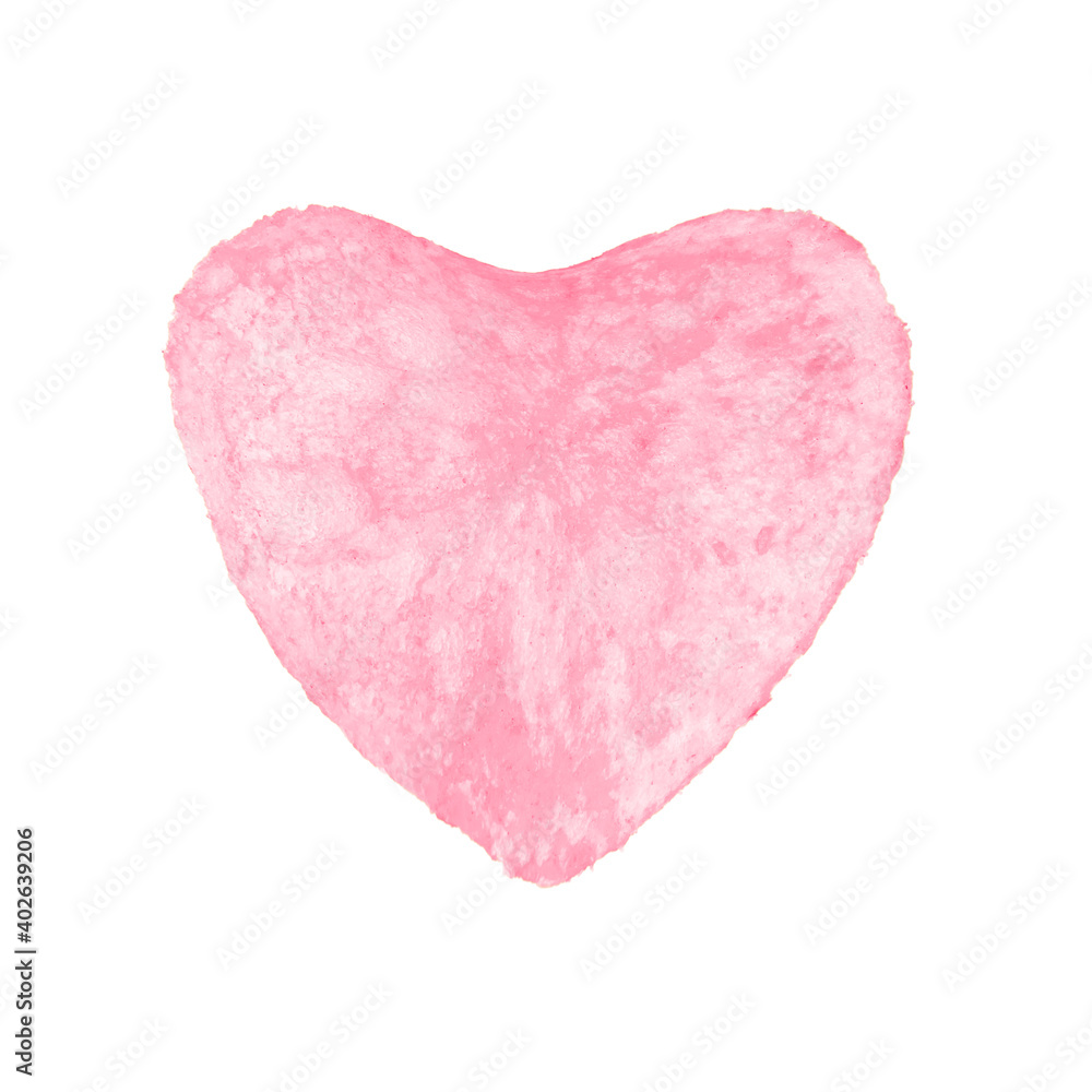 Potato chips in the shape of a heart of pink color isolated on white background.. Heart-shaped chips with raspberry flavor. Heart shaped pink chips