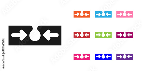 Black Acne icon isolated on white background. Inflamed pimple on the skin. The sebum in the clogged pore promotes the growth of a bacteria. Set icons colorful. Vector.