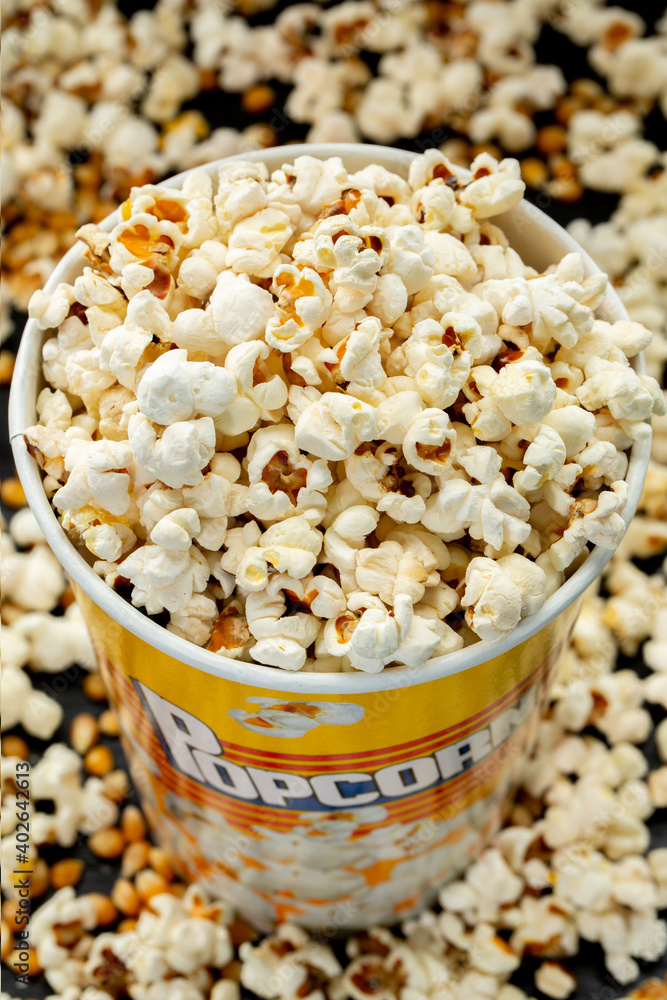 Popcorn in bucket for watching movie Popcorn in bucket for watching movie