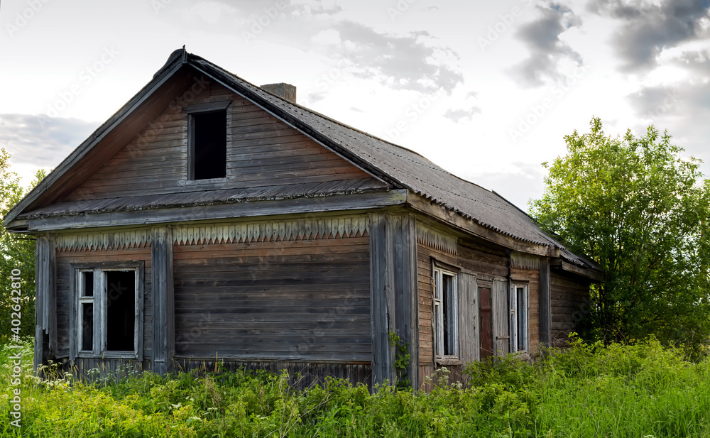 old abandoned wooden village house.