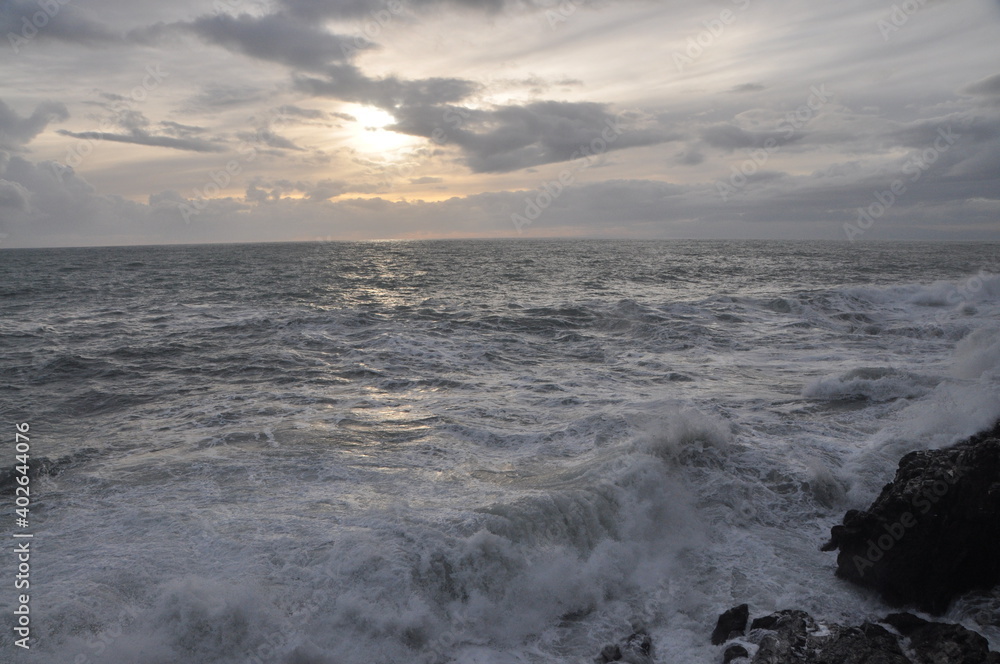 sea storm in Nervi in winter, Genova, Liguria, Italy