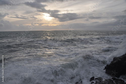 sea storm in Nervi in winter, Genova, Liguria, Italy