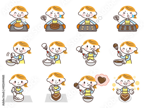お菓子作りをする女性セット　Woman making sweets