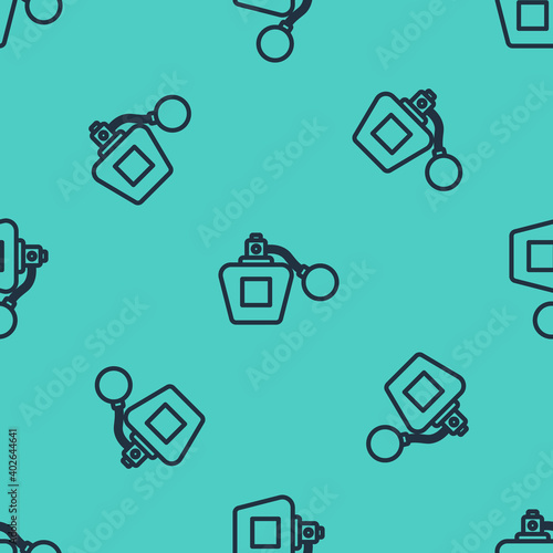 Black line Perfume icon isolated seamless pattern on green background. Vector.