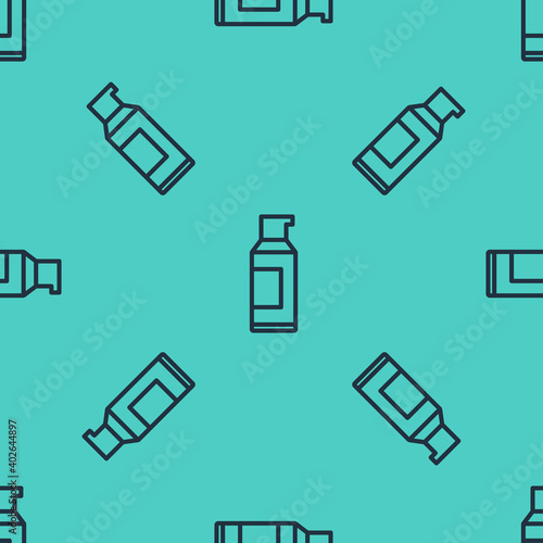 Black line Spray can for hairspray, deodorant, antiperspirant icon isolated seamless pattern on green background. Vector.