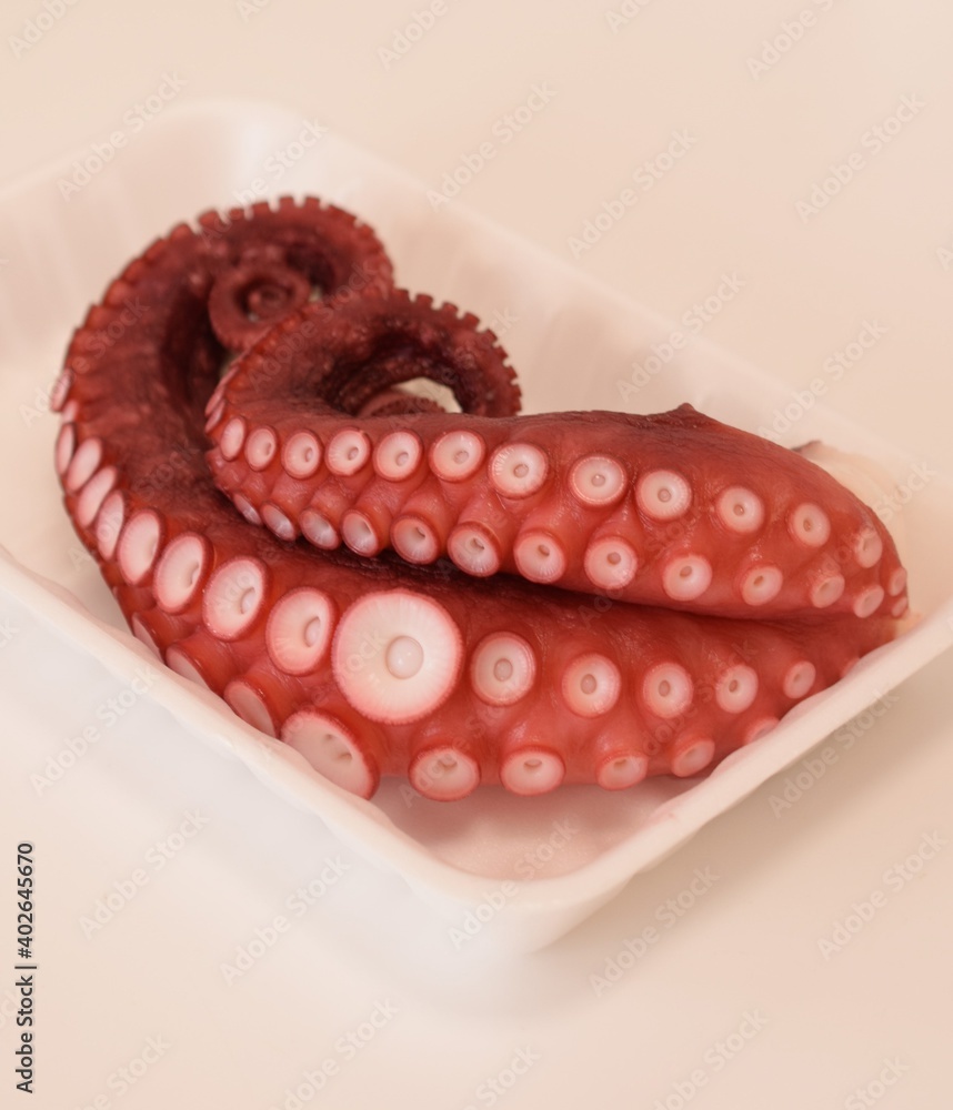 トレイに入れた茹でタコ ゆで蛸 日本の食べ物 白背景 Stock Photo Adobe Stock