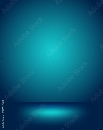 Empty blue studio room Backdrop. Light interior with copyspace f