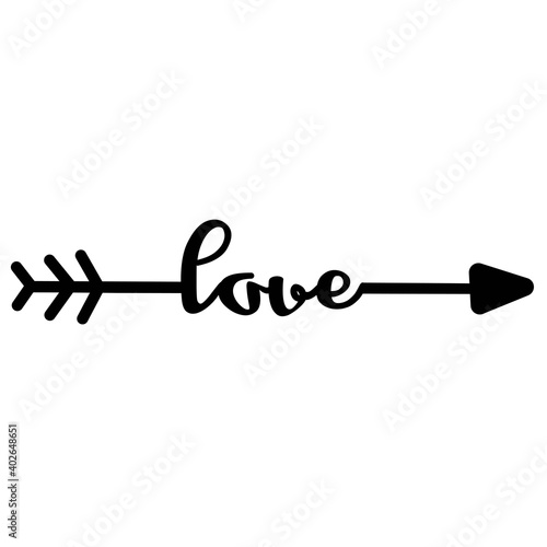 Print Black arrow with love text. Vector illustration.