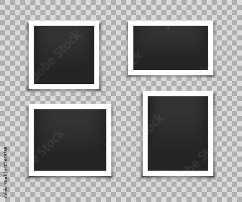 Set of retro photo frames. Photo frame mockup design. Vintage blank photo cards. Realistic photo cards.