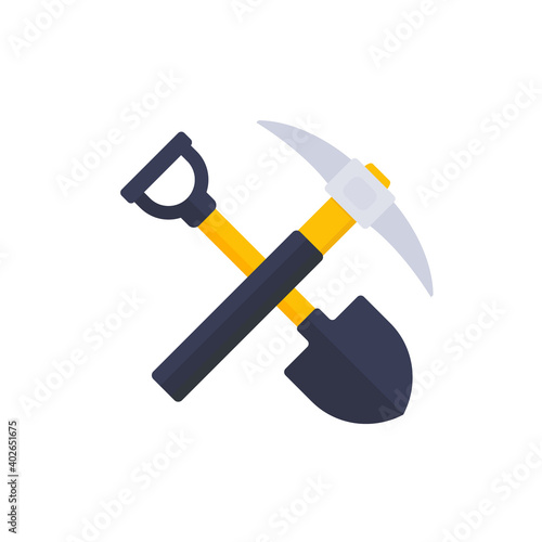 pick axe and shovel icon, vector photo