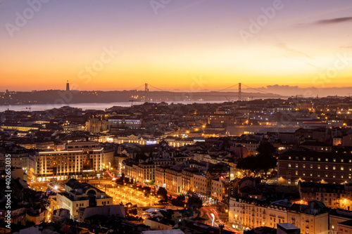 Lisbon, Portugal at twilight. Winter solstice 2020. Great conjunction of Jupiter and Saturn