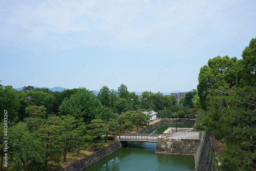View from Ruins of Nijo Castle Tower at former Imperial Villa Nijo-jo, Nijo Castle, in Kyoto prefecture, Japan